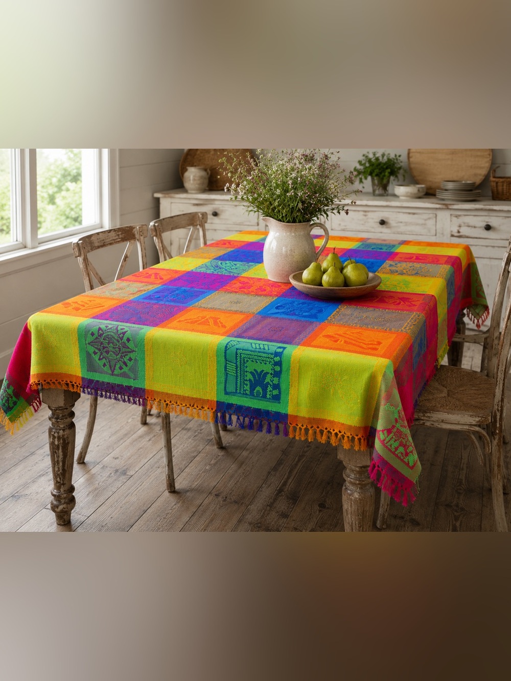 NEW Mexican Tablecloth 61” x 100” Aztec Design El Rosario Textiles